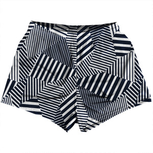 Multiple Lines Pattern Womens & Girls Sport Shorts End Made In USA - Blue Navy and White
