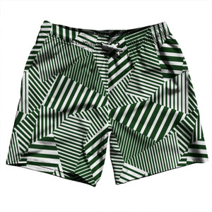 Multiple Lines Pattern Swim Shorts 7" Made in USA - Green Forest and White Multiple Lines Pattern Swim Shorts 7" Made in USA - Green Forest and White