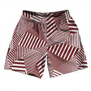 Multiple Lines Pattern Athletic Running Fitness Exercise Shorts 7" Inseam Shorts Made In USA - Red Maroon and White Multiple Lines Pattern Athletic Running Fitness Exercise Shorts 7" Inseam Shorts Made In USA - Red Maroon and White