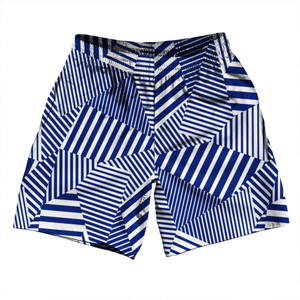 Multiple Lines Pattern Athletic Running Fitness Exercise Shorts 7" Inseam Shorts Made In USA - Blue Royal and White Multiple Lines Pattern Athletic Running Fitness Exercise Shorts 7" Inseam Shorts Made In USA - Blue Royal and White