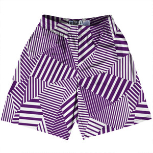 Multiple Lines Pattern Lacrosse Shorts Made In USA - Purple Medium and White Multiple Lines Pattern Lacrosse Shorts Made In USA - Purple Medium and White