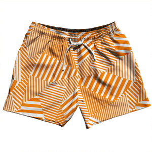 Multiple Lines Pattern 5" Swim Shorts Made in USA - Orange Tennessee and White Multiple Lines Pattern 5" Swim Shorts Made in USA - Orange Tennessee and White