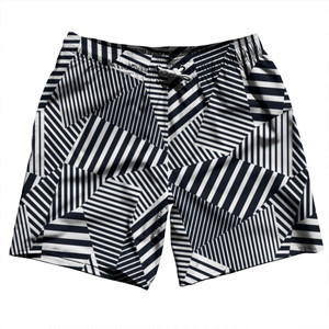 Multiple Lines Pattern Swim Shorts 7" Made in USA - Blue Navy Almost Black and White Multiple Lines Pattern Swim Shorts 7" Made in USA - Blue Navy Almost Black and White