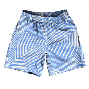 Multiple Lines Pattern Soccer Shorts Made In USA - Blue Carolina and White Multiple Lines Pattern Soccer Shorts Made In USA - Blue Carolina and White