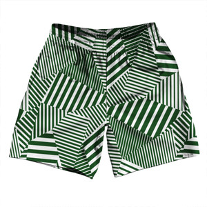 Multiple Lines Pattern Athletic Running Fitness Exercise Shorts 7" Inseam Shorts Made In USA - Green Hunter and White Multiple Lines Pattern Athletic Running Fitness Exercise Shorts 7" Inseam Shorts Made In USA - Green Hunter and White