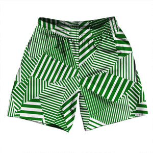 Multiple Lines Pattern Soccer Shorts Made In USA - Green Kelly and White Multiple Lines Pattern Soccer Shorts Made In USA - Green Kelly and White