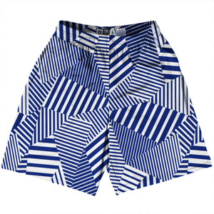 Multiple Lines Pattern Lacrosse Shorts Made In USA - Blue Royal and White Multiple Lines Pattern Lacrosse Shorts Made In USA - Blue Royal and White