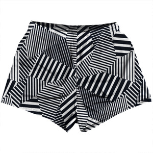 Multiple Lines Pattern Womens & Girls Sport Shorts End Made In USA - Blue Navy Almost Black and White