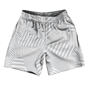 Multiple Lines Pattern Athletic Running Fitness Exercise Shorts 7" Inseam Shorts Made In USA - Grey Medium and White Multiple Lines Pattern Athletic Running Fitness Exercise Shorts 7" Inseam Shorts Made In USA - Grey Medium and White