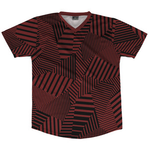 Multiple Lines Pattern Soccer Jersey Made In USA - Red Maroon and Black Multiple Lines Pattern Soccer Jersey Made In USA - Red Maroon and Black