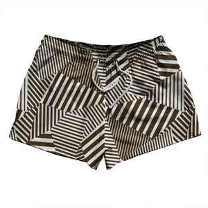 Multiple Lines Pattern 2.5" Swim Shorts Made in USA - Brown Dark and White Multiple Lines Pattern 2.5" Swim Shorts Made in USA - Brown Dark and White