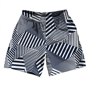 Multiple Lines Pattern Athletic Running Fitness Exercise Shorts 7" Inseam Shorts Made In USA - Blue Navy and White Multiple Lines Pattern Athletic Running Fitness Exercise Shorts 7" Inseam Shorts Made In USA - Blue Navy and White