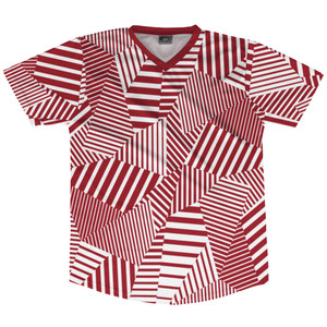 Multiple Lines Pattern Soccer Jersey Made In USA - Red Cardinal and White Multiple Lines Pattern Soccer Jersey Made In USA - Red Cardinal and White