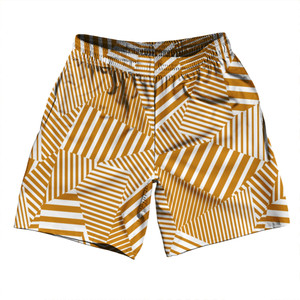 Multiple Lines Pattern Soccer Shorts Made In USA - Orange Burnt and White Multiple Lines Pattern Soccer Shorts Made In USA - Orange Burnt and White