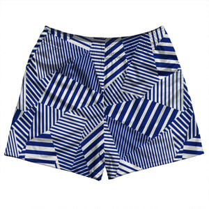 Multiple Lines Pattern Rugby Shorts Made In USA - Blue Royal and White Multiple Lines Pattern Rugby Shorts Made In USA - Blue Royal and White