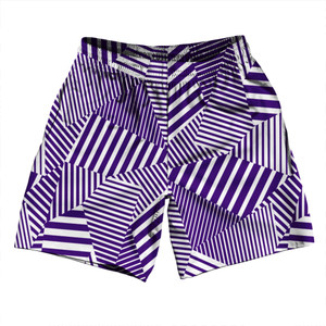 Multiple Lines Pattern Athletic Running Fitness Exercise Shorts 7" Inseam Shorts Made In USA - Purple Lakers and White Multiple Lines Pattern Athletic Running Fitness Exercise Shorts 7" Inseam Shorts Made In USA - Purple Lakers and White