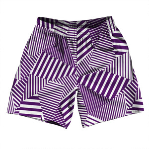 Multiple Lines Pattern Soccer Shorts Made In USA - Purple Medium and White Multiple Lines Pattern Soccer Shorts Made In USA - Purple Medium and White