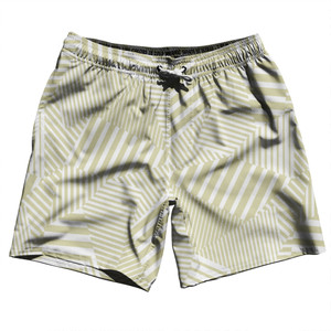 Multiple Lines Pattern Swim Shorts 7" Made in USA - Vegas Gold and White Multiple Lines Pattern Swim Shorts 7" Made in USA - Vegas Gold and White