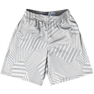 Multiple Lines Pattern Lacrosse Shorts Made In USA - Grey Medium and White Multiple Lines Pattern Lacrosse Shorts Made In USA - Grey Medium and White