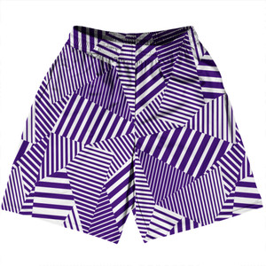 Multiple Lines Pattern Basketball Practice Shorts Made In USA - Purple Lakers and White