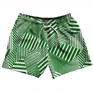 Multiple Lines Pattern 5" Swim Shorts Made in USA - Green Kelly and White Multiple Lines Pattern 5" Swim Shorts Made in USA - Green Kelly and White