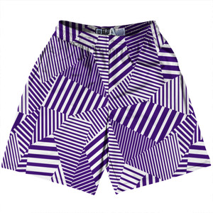Multiple Lines Pattern Lacrosse Shorts Made In USA - Purple Lakers and White Multiple Lines Pattern Lacrosse Shorts Made In USA - Purple Lakers and White