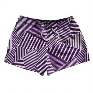 Multiple Lines Pattern 2.5" Swim Shorts Made in USA - Purple Medium and White Multiple Lines Pattern 2.5" Swim Shorts Made in USA - Purple Medium and White