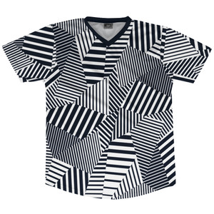 Multiple Lines Pattern Soccer Jersey Made In USA - Blue Navy Almost Black and White Multiple Lines Pattern Soccer Jersey Made In USA - Blue Navy Almost Black and White