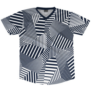 Multiple Lines Pattern Soccer Jersey Made In USA - Blue Navy and White Multiple Lines Pattern Soccer Jersey Made In USA - Blue Navy and White