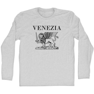 Venezia Lion and Sword Design (Black Artwork) Adult Cotton Long Sleeve T-shirt - Grey Heather