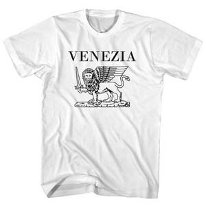 Venezia Lion and Sword Design (Black Artwork) Adult Cotton T-shirt - White