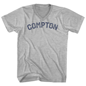 Compton Adult Cotton V-neck T-shirt - Grey Heather