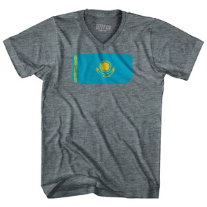 Kazakhstan Country Flag Adult Tri-Blend V-neck T-shirt - Athletic Grey