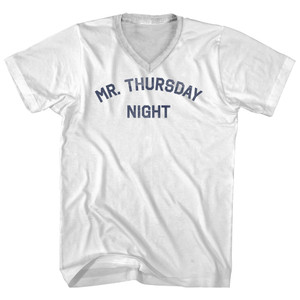 Mr. Thursday Night Adult Cotton V-neck T-shirt - White