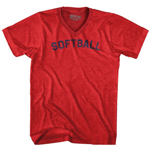 Softball Adult Tri-Blend V-neck T-shirt - Heather Red