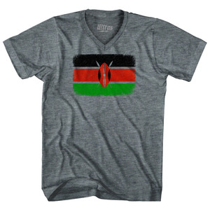 Kenya Country Flag Tri-Blend V-neck Womens Junior Cut T-shirt - Athletic Grey