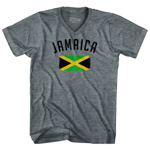 Jamaica Country Flag Heritage Adult Tri-Blend V-neck T-shirt - Athletic Grey