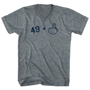 49 + Middle Finger Adult Tri-Blend V-neck T-shirt - Athletic Grey