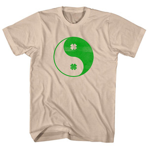 Clover Shamrock Yin And Yang Ireland Balance Adult Cotton T-shirt - Creme