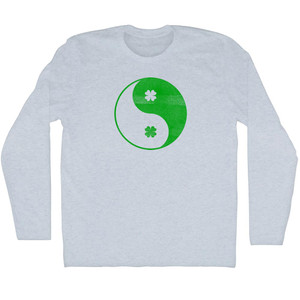 Clover Shamrock Yin And Yang Ireland Balance Adult Tri-Blend Long Sleeve T-shirt - Athletic White