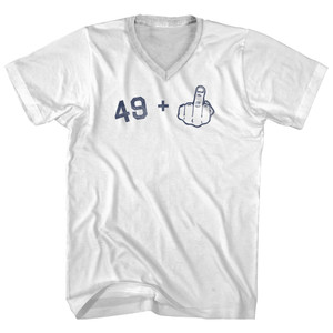 49 + Middle Finger Adult Cotton V-neck T-shirt - White