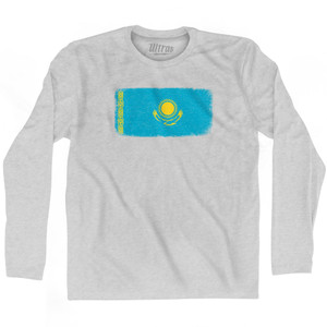 Kazakhstan Country Flag Adult Cotton Long Sleeve T-shirt - Grey Heather