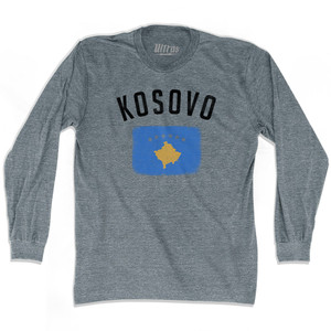 Kosovo Country Flag Heritage Adult Tri-Blend Long Sleeve T-shirt - Athletic Grey Kosovo Country Flag Heritage Adult Tri-Blend Long Sleeve T-shirt - Athletic Grey