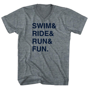 Swim& Ride& Run& Fun. Custom Name & Tri-Blend V-neck Womens Junior Cut T-shirt - Athletic Grey