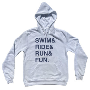 Swim& Ride& Run& Fun. Custom Name & Adult Cotton Hoodie - White