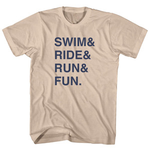 Swim& Ride& Run& Fun. Custom Name & Adult Cotton T-shirt - Creme