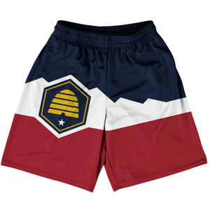 Utah New Flag Shorts Basketball Practice Shorts Made In USA - Navy White & Red Utah New Flag Shorts Basketball Practice Shorts Made In USA - Navy White & Red