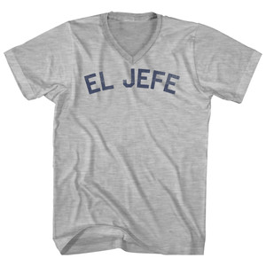El Jefe Adult Cotton V-neck T-shirt - Grey Heather El Jefe Adult Cotton V-neck T-shirt - Grey Heather