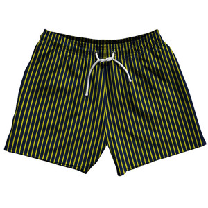 Pinstripes 5" Swim Shorts Made in USA - Blue Navy and Yellow Bright