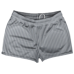 Pinstripes Shorty Short Gym Shorts 2.5" Inseam Made In USA - Grey Dark and White Pinstripes Shorty Short Gym Shorts 2.5" Inseam Made In USA - Grey Dark and White
